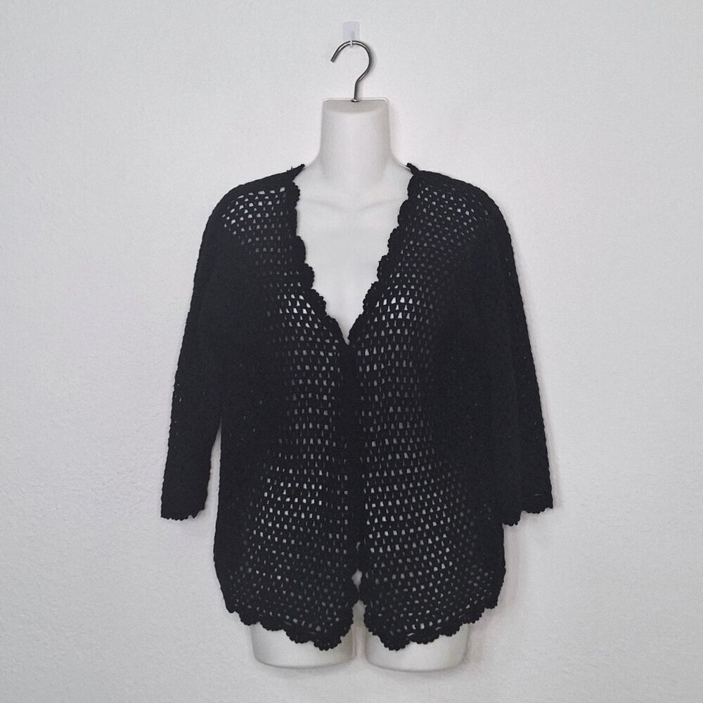 Norm Thompson Cardigan Crochet Sz M Button Front Linen Blend Boho Cottagecore